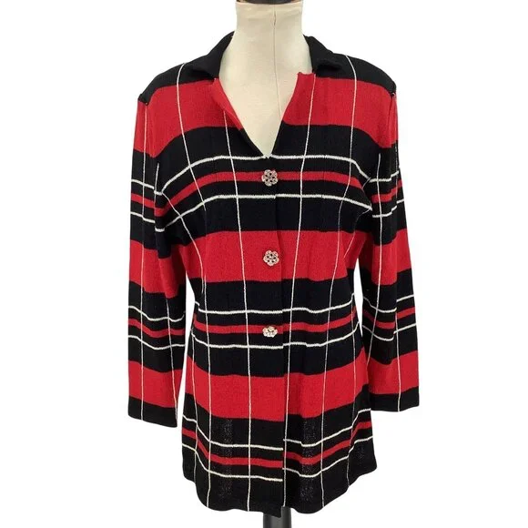 Todd & Olivia Womens Red & Black Plaid Wool Blend Button Front Cardigan Size 10 - Picture 1 of 7